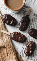 chocolate ice cream on newspaper