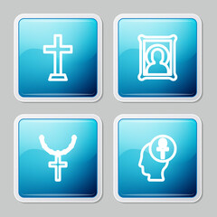 Obraz premium Set line Christian cross, icon, chain and Cross ankh icon. Vector.