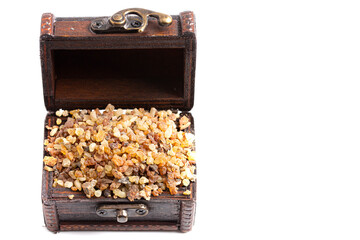 Treasure Chest of Myrrh .Resin Isolated on a White Background