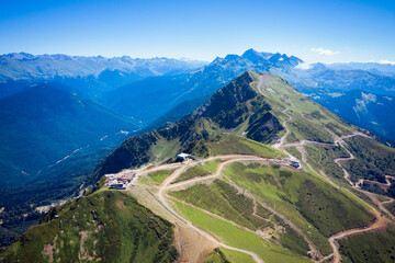 Summer landscapes of the Caucasus mountains in Rosa Khutor, Russia, Sochi, Krasnaya Polyana. Peak 2320m