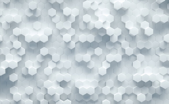 3D Illustration. White geometric hexagonal abstract background. Futuristic and technology concept.