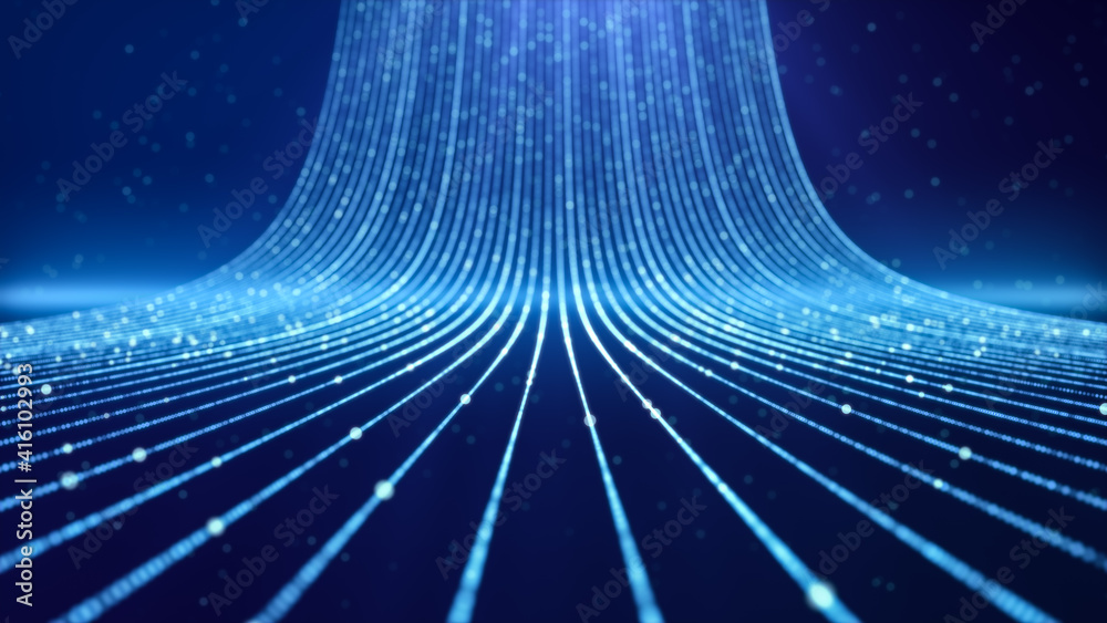 Wall mural abstract internet data light stripe flowing in cyberspace, network information communication technol