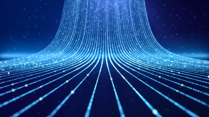 abstract internet data light stripe flowing in cyberspace, network information communication technology concept, neon curve line moving in motion