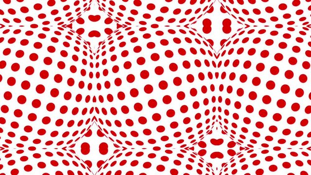 Red and white monochrome optical illusion with geometric pattern, surreal hypnotic seamless looping motion background, psychedelic trendy decorative unreal illusory delusion 3d render animation