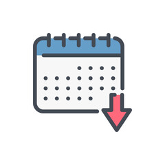 Download from timetable color line icon. Calendar with arrow down vector outline colorful sign.