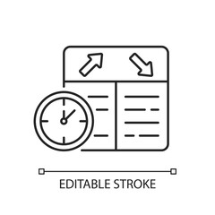 Flight scheduling chalk linear icon. The ability to plan trips. Compliance with the schedule. Thin line customizable illustration. Contour symbol. Vector isolated outline drawing. Editable stroke