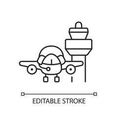 Flight dispatch chalk linear icon. Air traffic control tower. Controller pilot communication. Thin line customizable illustration. Contour symbol. Vector isolated outline drawing. Editable stroke