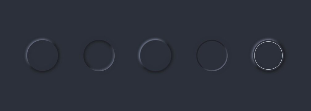 Buttons in neomorphism style for website or app. UI blank buttons. User interface elements for mobile app. Dark theme. Neumorphism style. Vector EPS10. Isolated on background