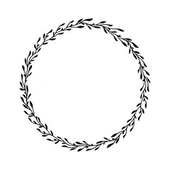 Floral Wreath with leaves round frame. Floral circle vector isolated on white background. For wedding invitations, greeting cards. Vector illustration