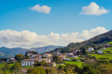 Fototapeta na wymiar Panoramic landscape of the Basque country. Navarra landscape in the Basque Country. Euskal Herria landscape. Zugarramurdi