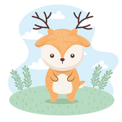 cute lovely , reindeer in the camp vector illustration design