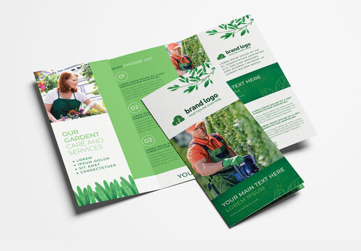 Trifold Green Gardener Gardent Care and Services Flyer Layouts