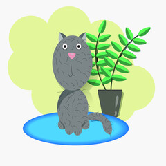 Vector illustration of funny domestic cat, childdrawing style, flat, isolated.