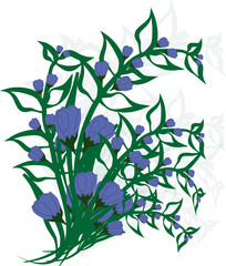 Blue flowers in a bouquet for design. Abstraction.