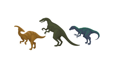 Different Dinosaurs as Terrestrial Reptiles of Jurassic Period Vector Set