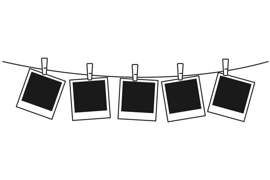 String of five instant film frames for photos in vector outline
