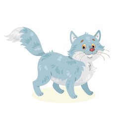 Funny fat grey cat. In cartoon style. Isolated on white background. Vector illustration.