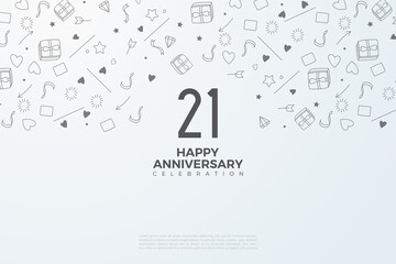 21st Anniversary with small illustrated backgrounds.