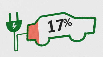 Electric Car shape Charging Indicating the Progress of the Charging, electric vehicle battery indicator showing an empy battery charge. . Concepts about the growing market for electric or hybrid cars
