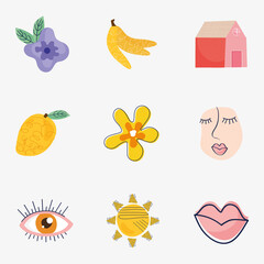 bundle of nine doodle and abstract set icons vector illustration design