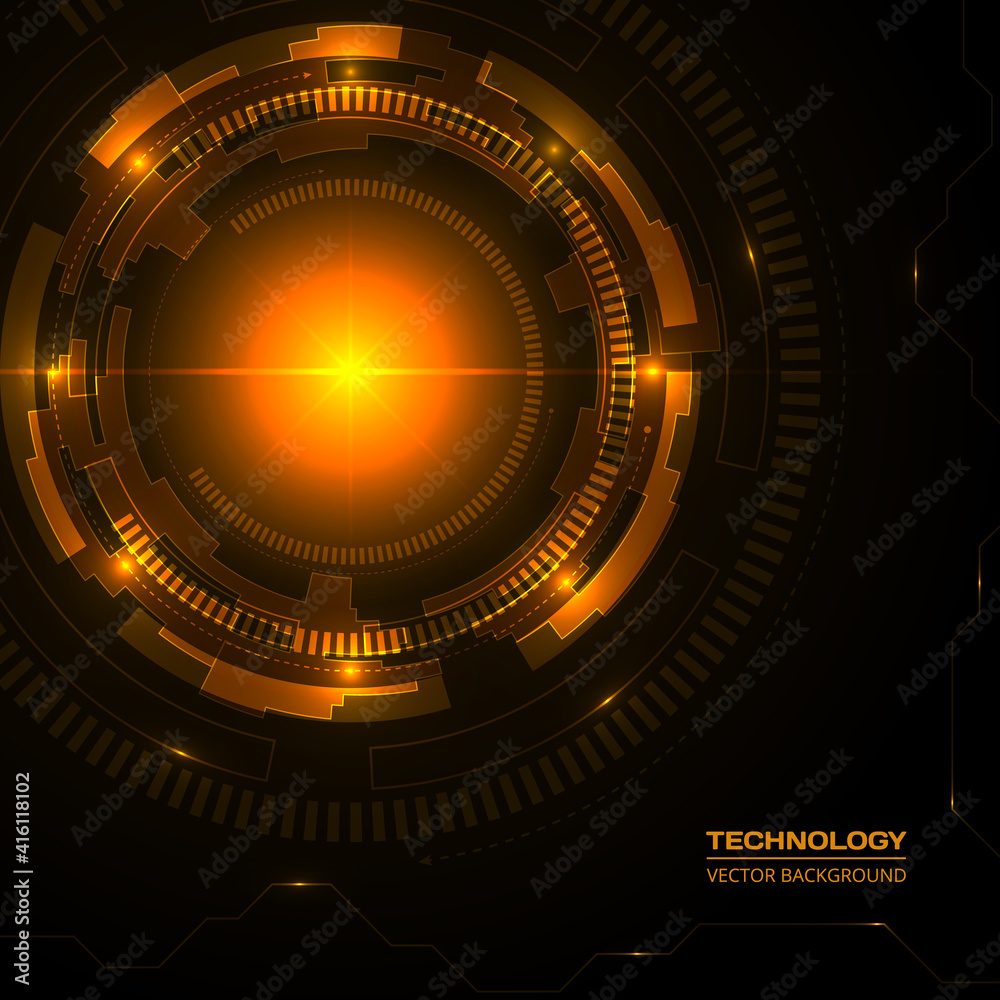 Poster technology dark orange background with hi-tech digital data connection. futuristic, high technology,