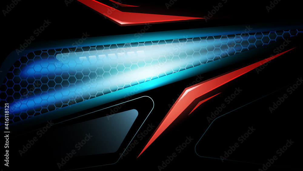 Poster dark abstract lighting technology vector background. black abstract banner with hexagon carbon fiber