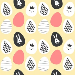 Gordijnen Easter seamless pattern with decorated eggs in minimalistic style. Vector illustration for wallpaper, banner, wrapping paper. © Anna Kog