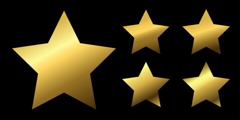 Golden star. Set of golden stars on black background. Gold, gradient. Vector illustration