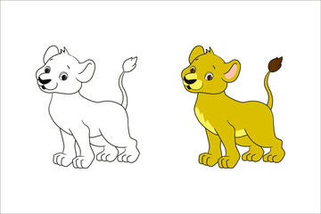 Fototapeta premium Coloring book for children, little lion. Vector illustration in cartoon style, isolated line art
