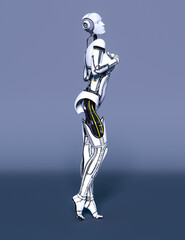 Robot woman. White metal droid. Artificial Intelligence.