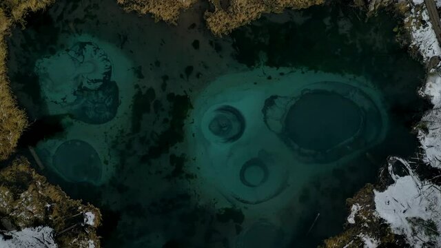 Awesome mystic geyser lake time lapse shot from above