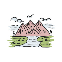 Illustration of nature mountain and river design vector on white background