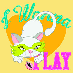 Illustration vector cute cat with text in style college and background for fashion design