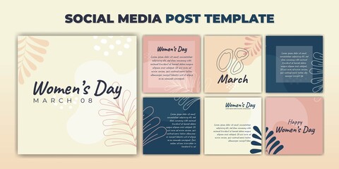 Social Media post template. International Women's Day banner design. Set of social media template with purple feminine design.