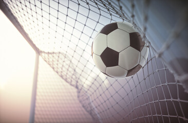 Soccer ball, scoring the goal and moving the net. - 416123332