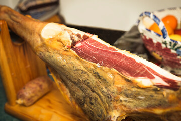 Typical spanish ham. iberian pork leg cured with salt