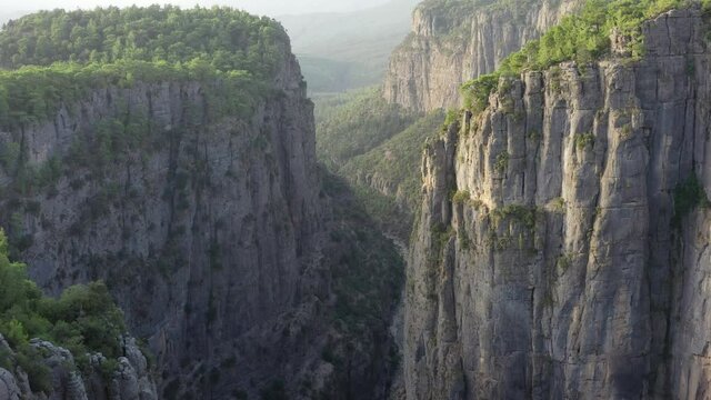 Aerial view over Tazy canyon in National Park on Manavgat, Antalya, Turkey. 4K.