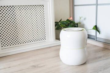 air purifier and air humidifier in the room, dry air humidification and water purification of indoor air, selective focusing, tinted image, sun glare