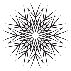 Black snowflake isolated on a white background. Simple crystal line logo. Winter vector silhouette icon