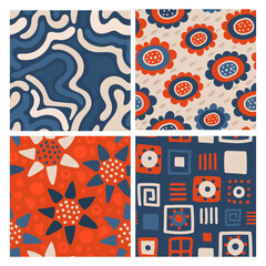 patterns set in red and blue