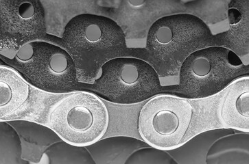 New bicycle cassette with chain. Macro photography