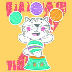 Illustration vector cute cat cartoon design with background