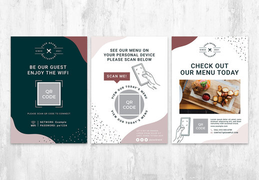 Pink QR Code Flyer Templates For Restaurant Menu Wifi And Checkout Menu
