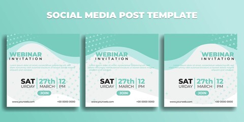 Set of Social media post template. Webinar invitation banner with white green design.