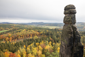 Barbarine sandstone saxony in autumn forest