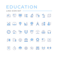 Set color line icons of education