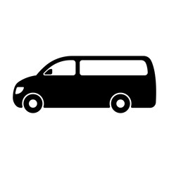 Fototapeta na wymiar Minibus icon. Minivan. Black silhouette. Side view. Vector flat graphic illustration. The isolated object on a white background. Isolate.