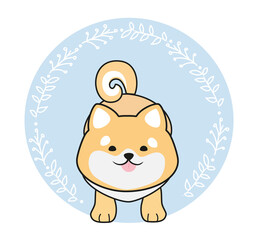 Cute puppy dog vector cartoon. Shiba inu breed illustration.