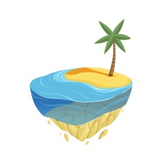 Beach island. Isometric summer location, game design. Ocean or sea coast, water sand and palm tree vector element. Illustration coast sea, palm island