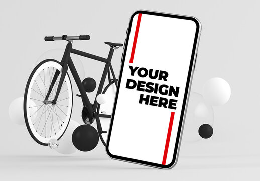 Smartphone Mockup with a Black Bike and Spheres